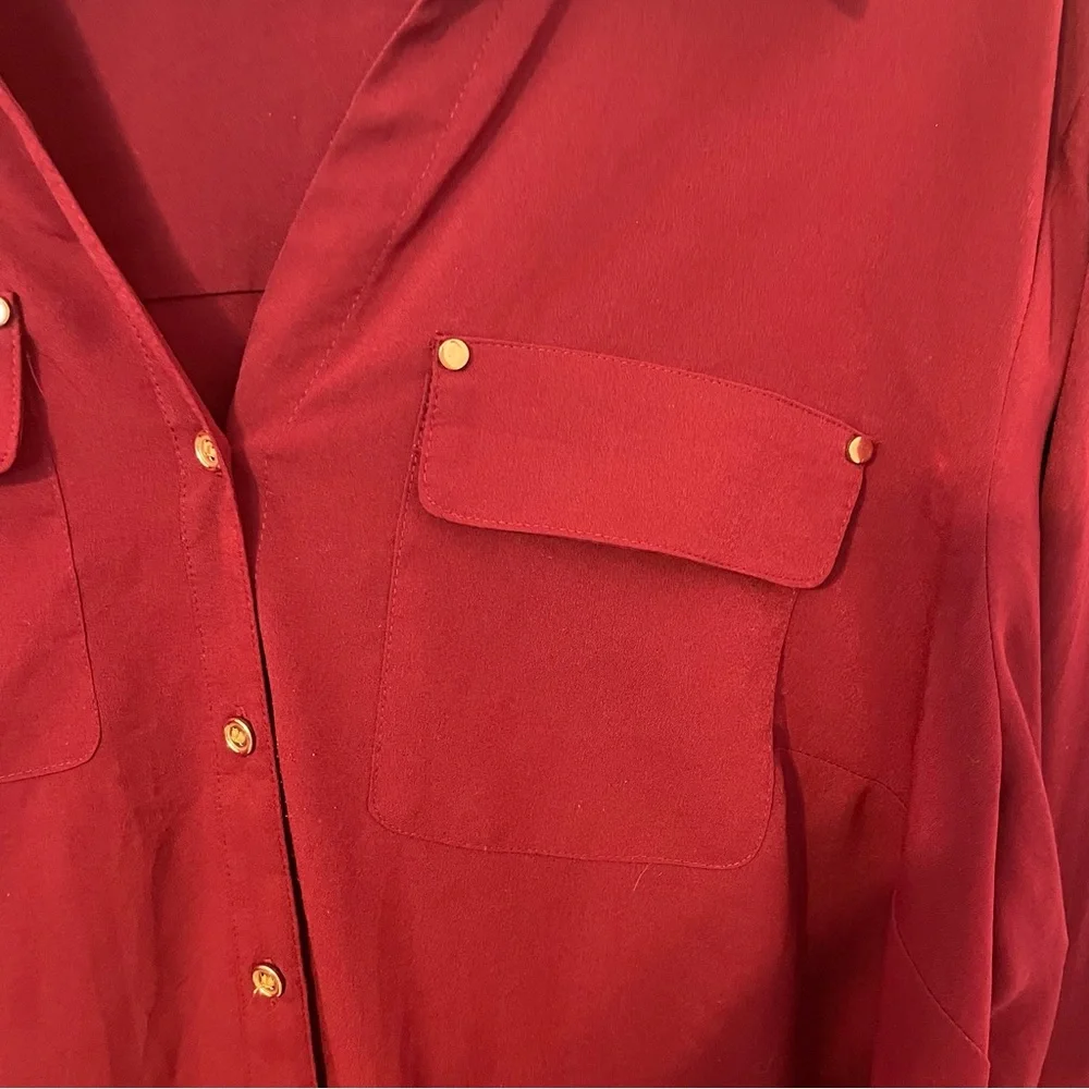 Maroon Button Down Blouse with Gold Button Detail - Picture 7 of 7